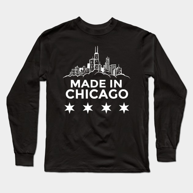 Chicago graphic, Chicago City Skyline, Made In Chicago design Long Sleeve T-Shirt by Blue Zebra